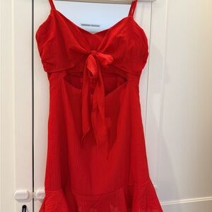 Red Tie-Front Spaghetti Strap Dress